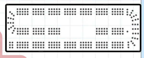 Easel design canvas showing a cribbage-board track with an open center area for a custom logo