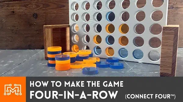 Bob Clagett’s completed upright four-in-a-row game with colored discs and original video-title branding