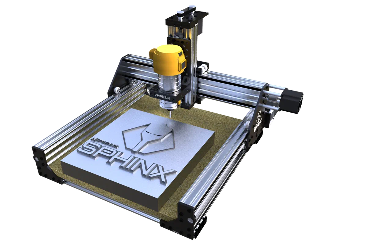 An OpenBuilds Sphinx 55 (20 x 20 in) CNC machine.