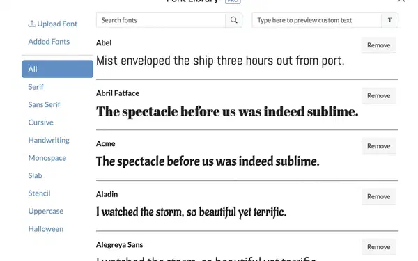 The Easel font library with more than 300 fonts