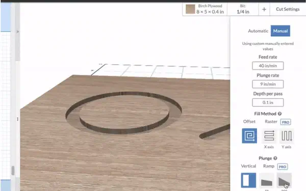 Ramping toolpath entering the material at an angle