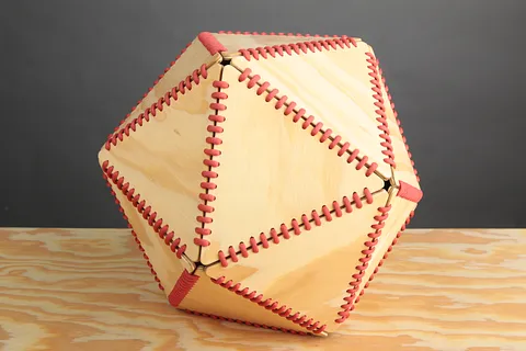 Stitched Plywood Icosahedron Holiday Ornament