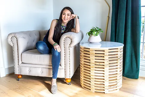 Stacked Slat Round End Table