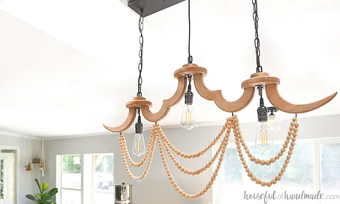 DIY Wood Chandelier with Wood Beads