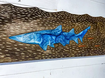 Resin Shark w/ Feeder Fish inside Waves 