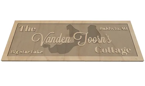 Family Name Sign with Lake in Background