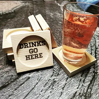 "Drinks Go Here" Wooden Coasters